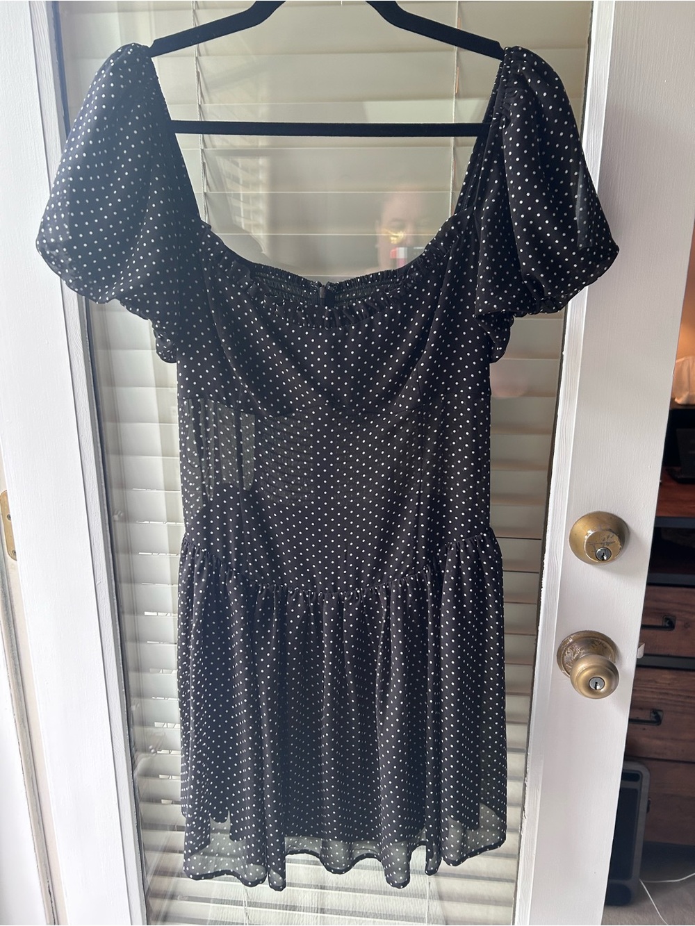 Reformation Black w/White Dots Mini Dress w/Sheer Middle Except For Zipper. 10